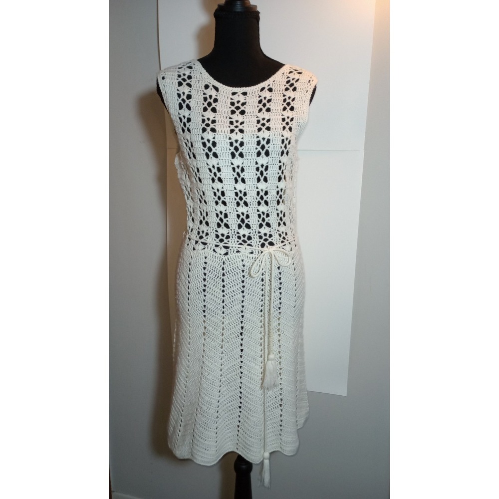 Dorothy Perkins Cream Lace Crochet Sleeveless Dress Ivory Boho US 10 M